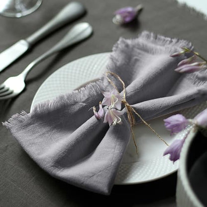 Handmade Cloth Napkins 100% Cotton Napkins with Fringe，Delicate Handmade Cloth Napkins for Dinners, Parties, Weddings and More，18 x 18 Inch Set of 4 - Grey - color: Gray