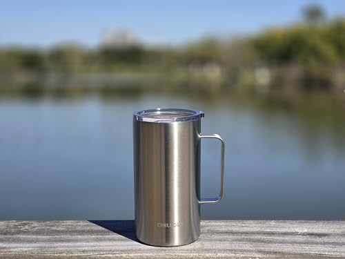 CHILLOUT LIFE Stainless Steel 20 oz Vacuum Insulated Coffee Mug with Handle and Lid, Large Thermal Camping Coffee Mug Cup with Durable Sliding Lid for Men & Women, Keeps your Beverages Hot/Cold - color: Stainless Steel, size: 20 Ounces