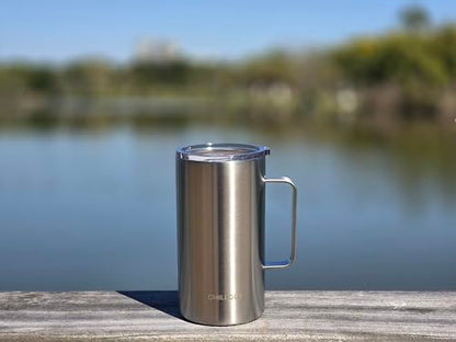 CHILLOUT LIFE Stainless Steel 20 oz Vacuum Insulated Coffee Mug with Handle and Lid, Large Thermal Camping Coffee Mug Cup with Durable Sliding Lid for Men & Women, Keeps your Beverages Hot/Cold - color: Stainless Steel, size: 20 Ounces