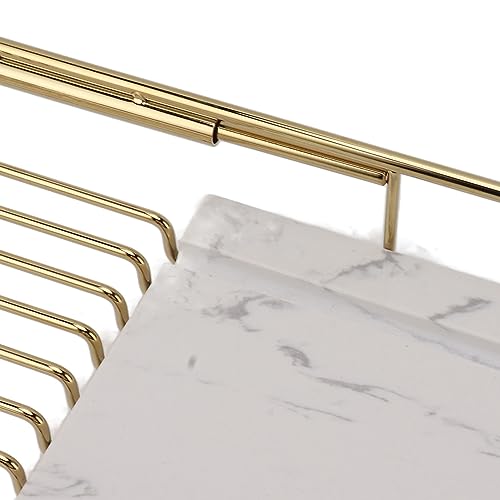 Marhynchus Metal Marble Bathtub Rack, Bathtub Caddy Tray Stainless Steel Shower Caddy Tray with Extending Sides, Bathroom Trays (Gold White) - size: Gold White