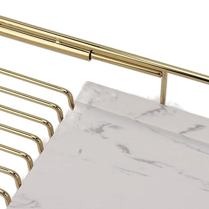 Marhynchus Metal Marble Bathtub Rack, Bathtub Caddy Tray Stainless Steel Shower Caddy Tray with Extending Sides, Bathroom Trays (Gold White) - size: Gold White
