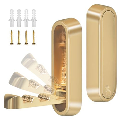 2PCS Foldable Gold Wall Hooks, Heavy Duty Zinc Alloy Folding Wall Hooks,Folding Coat Hooks, Flip Down Hook for Hanging Coats, Bags, Hats, Cooking Utensil, Bathrobes, Keys (Gold) - color: Gold, size: 2 Hooks