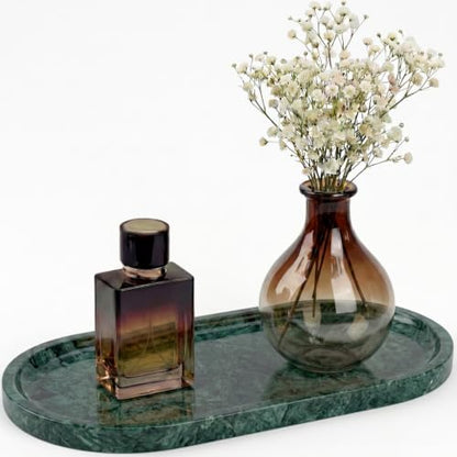 YKAJO Jade Green Oval Marble Tray, 11.8x5.9 Vanity Perfume Organizer Dish | Honed natural stone; jewelry & trinket dish, ring & key holder, soap & candle catchall; bath counter, dresser, coffee table - color: Jade Green, size: 11.8" x 5.9" x 0.6"