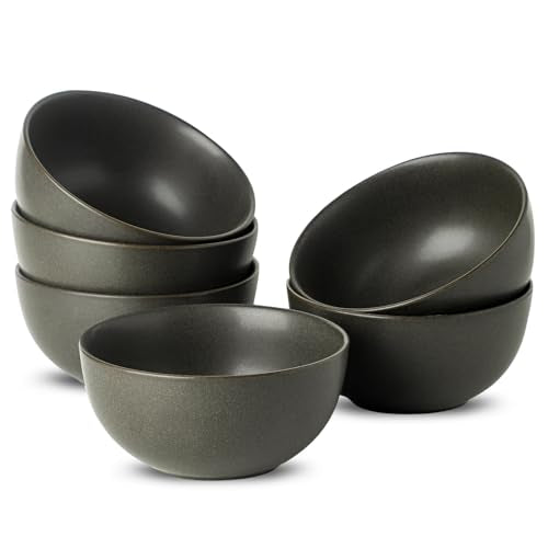 Stoneware Soup Bowls, 24 oz Cereal Bowls Set of 6 for Kitchen, Ceramic Bowls Set for Oatmeal, Dessert, Noodle, Cute Bowls Set for Gift, Dishwasher Microwave Oven Safe, Matte Black - color: Matte Black, size: Set of 6