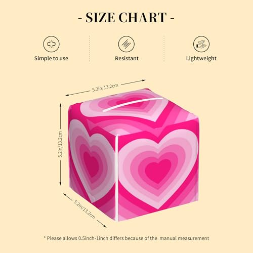 Tissue Box Cover,Pink Heart Leather Tissue Box Holder Square Facial Paper Case Organizer Dispenser for Bathroom Vanity Countertop Tabletop Car Office - color: Color14
