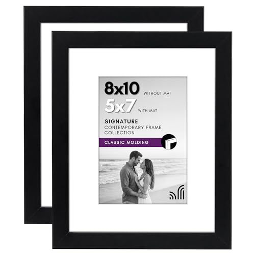 Americanflat 8x10 Picture Frame with Shatter-Resistant Glass - Set of 2 - Use as 5x7 Frame with Mat or Display 8x10 Photo Without Mat - Signature Collection - Photo Frames for Tabletop or Wall - Black | Engineered Wood construction, Shatter-resistant glas