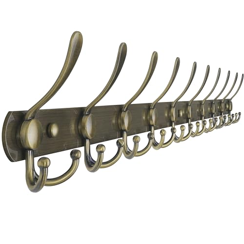 Coat Rack Wall Mount - 38” Long 10-Tri-Hooks Heavy Duty Coat Hanger Rail Wall Hooks for Hanging Coats Hats Clothing Clothes Purse Mudroom Entryway, Bronze - color: Bronze, size: L=38” (1 Pcs)