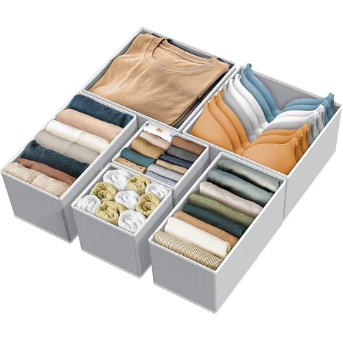 Simple Houseware Underwear Drawer Organizer, Set of 6, Gray | for Lingerie/Undergarment/Bra/Panty/Sock/Onesie - color: Gray, size: Set of 6 - 2L / 2M / 2S