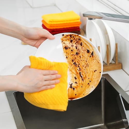 100% Cotton Kitchen Towels and Dishcloths Set, Pack of 8 Super Absorbent 16" x 25" Kitchen Towels and 13" x 13" Dish Cloths (400 GSM) - color: Autumn Set, style: 8-Piece Set