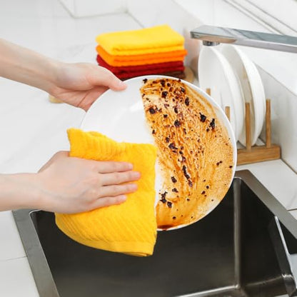 100% Cotton Kitchen Towels and Dishcloths Set, Pack of 8 Super Absorbent 16" x 25" Kitchen Towels and 13" x 13" Dish Cloths (400 GSM) - color: Autumn Set, style: 8-Piece Set