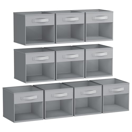 DIMJ Storage Cubes, Cube Storage Bin, 10 Pack Foldable Storage Cubes with Window, Closet Storage Bins with Handle, 11x 11 inch Storage Box for Clothes, Toys, Books (Grey) - color: Gray, size: 10.6 Inch.- 10 Pack