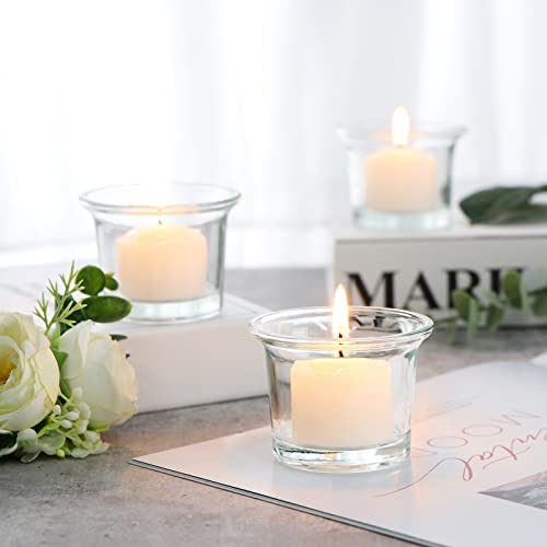 Letine Tealight Candle Holder Set of 12- Clear Glass Votive Candle Holders Bulk for Valentine's Day Decorations, Wedding, Party & Home Decor