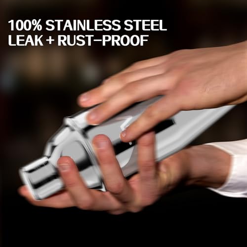 IOV Cocktail Shaker Bar Set, 24oz Martini Shaker with Built-in Strainer, Bar Tool Kit with Recipes Booklet, Professional Stainless Steel Large Bartender Drink Shaker Margarita Alcohol Mixer- Silver - color: 3 Pcs - Silver