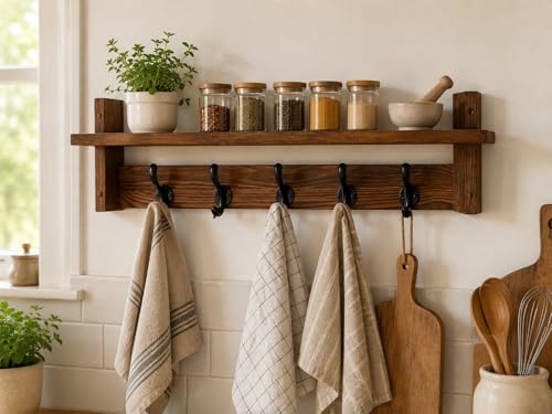 29" Coat Rack Wall Mount with Shelf, Entryway Wall Hooks with Shelf, Coat Hangers for Bathroom, Living Room, Bedroom
