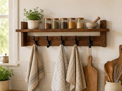 29" Coat Rack Wall Mount with Shelf, Entryway Wall Hooks with Shelf, Coat Hangers for Bathroom, Living Room, Bedroom