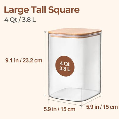 ComSaf Flour Sugar Storage Containers 4 Qt, Set of 2 Glass Flour Container | 1 Gallon Large Glass Storage Containers, 15cm Extra Wide Mouth Canisters, Easy Clean and Scoop, 4.4lb Flour Jar, BPA Free - size: 4Qt*2