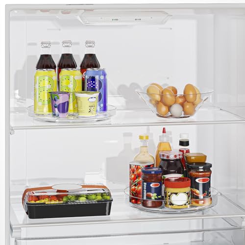 4 Pack Clear Lazy Susan, 9+10 Inch Turntable Organizer, Non-Skid Rotating Tray for Cabinet, Kitchen Pantry Organization and Storage, Acrylic Spinner for Refrigerator, Bathroom Vanity and Spice Rack - size: 9+10inch - 4 Pack
