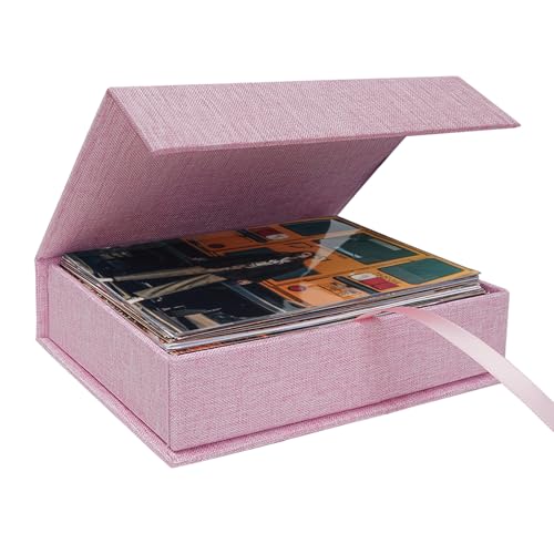 8x10 Photo Storage Box, Premium Linen Memory Box for Photos, Pictures, Certificates, Scrapbooking Supplies & Jewelry - Portable, Stackable Organizer for Home, Crafters & Collectors - color: Pink, size: 8X10