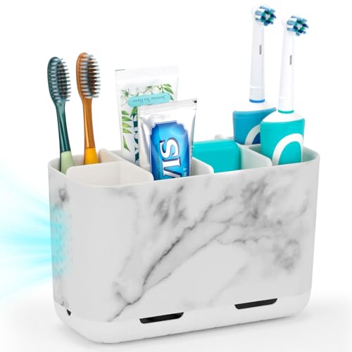 Boperzi Toothbrush Holders for Bathrooms Organizers and Storage, Large Tooth Brush Holders, Electric Toothbrush and Toothpaste Organizer Caddy with Drainage Holes for Kids Family RV Camper - color: Marble