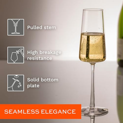 Stölzle Lausitz Champagne Glasses Power 4-Piece Set 8 oz – Elegant Flutes Ideal for Prosecco & Sparkling Wine – Crystal Champagne Glasses – Dishwasher- & Shockproof - size: 4 Pieces (1 Pack)