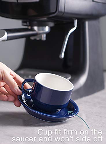 Sweese 4 Ounce Porcelain Stackable Espresso Cups with Saucers and Metal Stand Set of 4, Navy - color: Navy, size: 4 Ounces