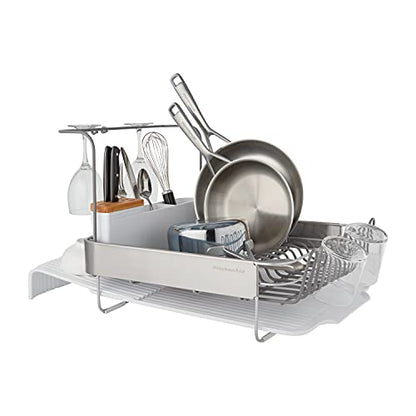 KitchenAid Full Size Compact to Full Capactiy Expandable Rust Resistant Dish Rack, with Self Draining Angled Drainboard and Removable Flatware Caddy, 24-Inch, White - color: White, size: Expandable