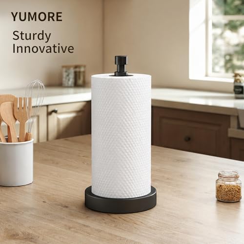 3.9lbs Heavy Duty Paper Towel Holder Countertop Weighted Base Black | Stainles Steel,Modern Standing Countertop Dispenser for Kitchen,Easy One-Handed Tear - color: Black