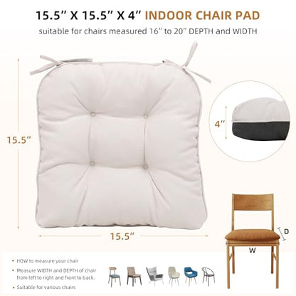 RACE LEAF Chair Cushions for Dining Chairs 4 Pack, Memory Foam Kitchen Chair Pads with Ties and Non-Slip Backing, Indoor Seat Cushions Tufted 15.5" X 15.5" Beige - color: Beige
