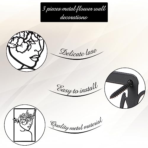 CHENGU 3 Pieces Metal Minimalist Abstract Woman Wall Art Line Drawing Wall Art Decor Single Line Female Home Hanging for Kitchen Bathroom Living Room - style: Classic