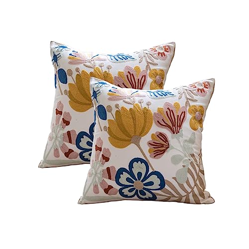 YIcabinet Pillow Covers Set of 2, Embroidered Flower Pattern Throw Pillow Cover,Square Cotton Cushion,Pillow Case for Sofa Bedroom Couch,18"x18" - color: Flower Pattern