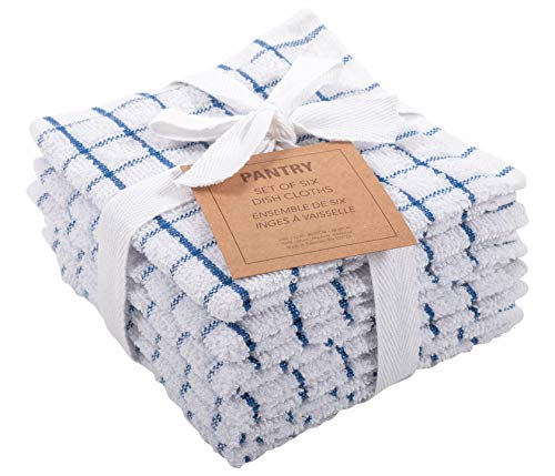 KAF Home Pantry 100% Cotton Checkered Grid Dish Cloths | Set of 6, 12 x 12 Inches | Absorbent and Machine Washable | Perfect for Cleaning Counters, and Any Household Spills - Blue - color: Blue