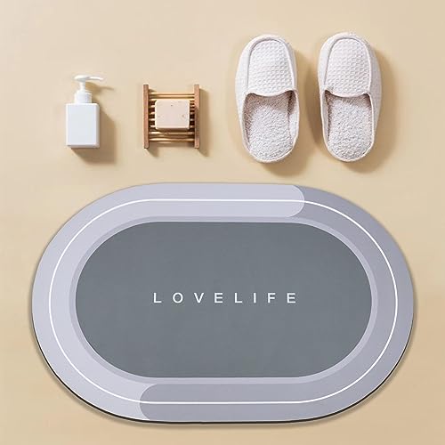 Rubber Bath mats Quick-Drying Non-Slip Bathroom mat Super Absorbent Bath mat Instant Dry Bath mat, Bathroom Rug in Front of The Kitchen Sink, Shower Room, Bathtub, Oval(Grey+16.9x26.7in) - color: Grey, size: 16.9x26.7in