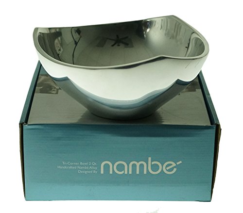 nambe Tri-Corner Salad Bowl | Chilled Serving Dish for Side Dishes, Pasta, Guacamole | Prep-Ahead-Bowl Can Be Heated or Chilled | 9-Inch | Made of Metal Alloy (Silver) - size: 9"