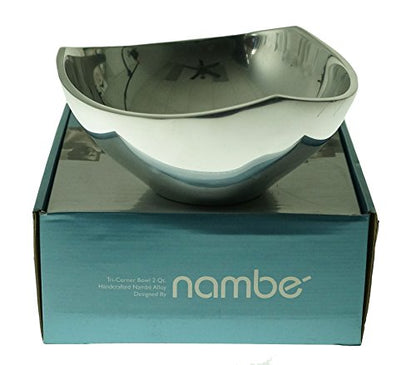 nambe Tri-Corner Salad Bowl | Chilled Serving Dish for Side Dishes, Pasta, Guacamole | Prep-Ahead-Bowl Can Be Heated or Chilled | 9-Inch | Made of Metal Alloy (Silver) - size: 9"