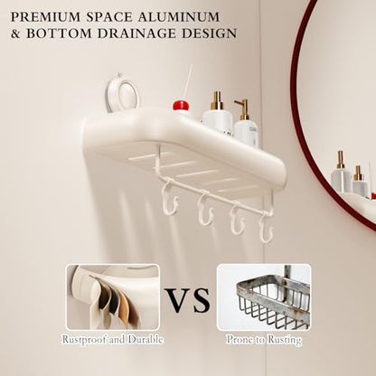 CICUFY Shower Caddy Suction Cup, 2 Pack No Drilling Corner Shower Shelves, Rust Proof Bathroom Storage Organizer, Shower Corner Caddy with Removable Hooks and Towel Bar, Square, Cream - style: Square Cream (2 Pack )