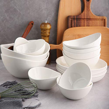 Samsle 19 Ounces Ceramic Serving Bowls, Sturdy Porcelain White Oval Salad Bowls, Stackable Food Server Fruit Display Dishes for Party Dinner, Microwave and Dishwasher Safe, Set of 6 - size: Medium（19oz）