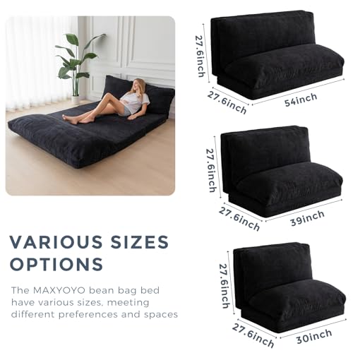 MAXYOYO Folding Sofa Bed, Extra Thick and Long Floor Sofa Convertible Chair with Washable Cover, Floor Couch Lounge Bean Bag Bed for Living Room, Black, 39x91 Inch | Extra Thick with Washable Cover, Chaise Lounge, Bean Bag Couch Bed for Bedroom Living Roo