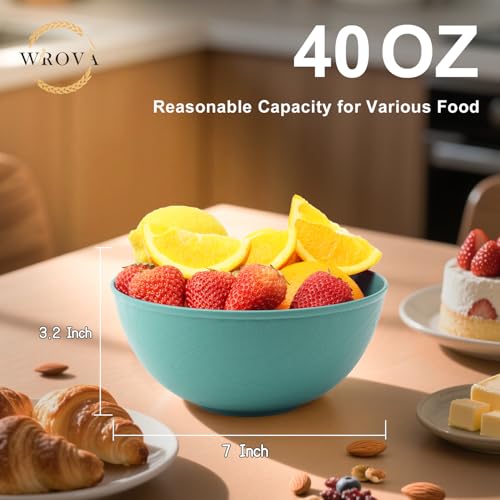 Wheat Straw Bowls for Kitchen, Anti-Scald Thick Soup Bowls 40oz, 6PCS | Green Plastic Bowls Dishwasher Safe, Microwave Safe Bowls, Plastic Cereal Bowls Reusable, Unbreakable Bowls Easy to Clean - color: Green, size: 40oz