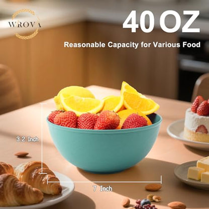 Wheat Straw Bowls for Kitchen, Anti-Scald Thick Soup Bowls 40oz, 6PCS | Green Plastic Bowls Dishwasher Safe, Microwave Safe Bowls, Plastic Cereal Bowls Reusable, Unbreakable Bowls Easy to Clean - color: Green, size: 40oz