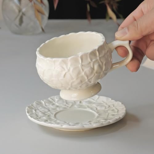 KAMMAK Tea Cups and Saucers Set of 2, 8.5 oz Porcelain Coffee Cups, 560N | Stackable Espresso Mugs, Ceramic Demitasse for Coffee, Cappuccino, Latte, Americano, Tea - size: 7KPSP560N