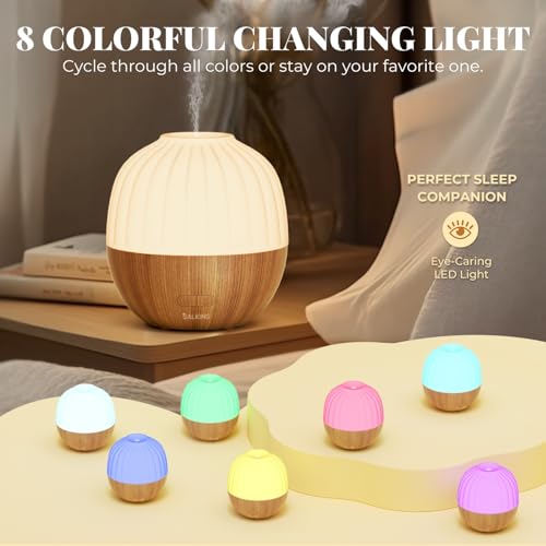SALKING Essential Oil Diffuser for Home, 300ml Aromatherapy Diffuser Quiet | Ultrasonic Diffusers for Essential Oils, 8 Color LED Lights, Cool Mist Humidifier, Auto Shut-Off, Large Room, Bedroom, Office - color: 300ml
