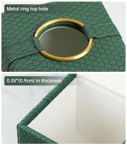 Square Tissue Box Cover with Magnetic Closure, Forest Green | Luxury PU Leather Tissue Holder with Gold Tone Metal Opening, Fits All Standard Cube Tissue Boxes - color: Forest Green
