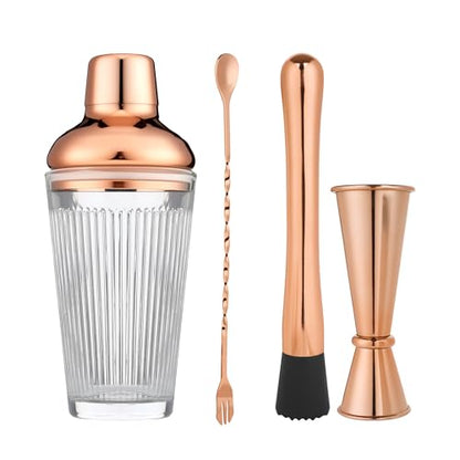 Cocktail Shaker Set - Bartender Shaker Kit with Mixing Tools & Stainless Steel Strainer, Premium Bar Tool Set for Crafting Martinis & Whiskey Cocktails (Rosegold) - color: Rose Gold Set