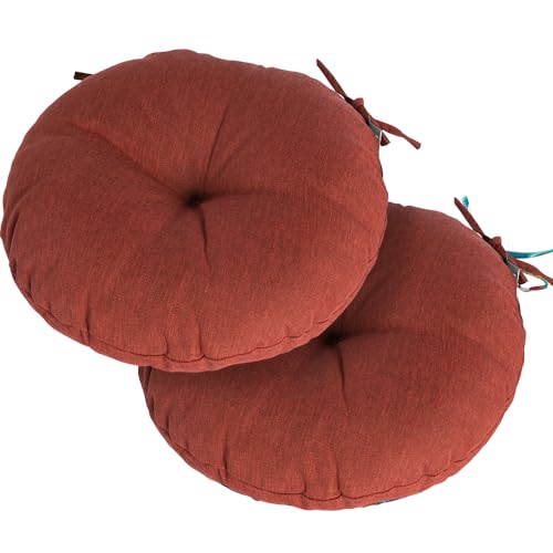 Magpie Fabrics Outdoor 15"x15"x4" Round Bistro Seat Cushions with Ties Set of 2, Tufted Waterproof Patio Floor Chair Pads for Home Garden Balcony Kitchen Office Porch, Dark Red - color: Dark Red