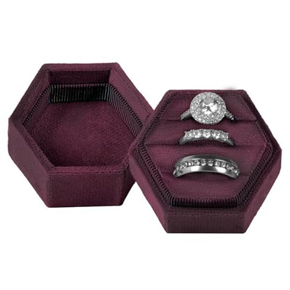 MFXIP Velvet 3 Slots Jewelry Ring Box Engagement Wedding Box Keepsake Box Bridal Photo Ring Triple Slots Hexagon - color: Red