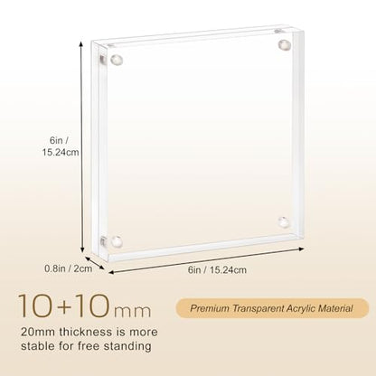 AMEITECH Acrylic Picture Frame 6x6, Clear Double Sided Frameless Photo Frame with Magnetic, Free Standing Desktop Acrylic Frame Display, Lucite Frame with Gift Box Package - 1 Pack | Double Sided Floating Magnetic Frames, 20mm Thick, Free Standing Desktop