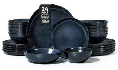 Herogo Stoneware Dinnerware Sets for 6, 24 Piece Ceramic Dinner Dishes Set, Irregular Handmade Plates and Bowls Dishware, Crack and Scratch Resistant, Starry Blue - color: Starry Blue, size: 6 Set (24pcs)