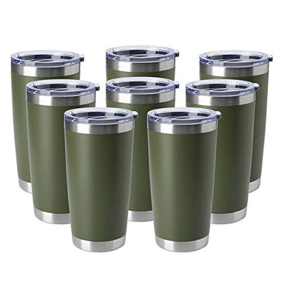 HASLE OUTFITTERS 20oz Tumblers Bulk Stainless Steel Cup with Lid Double Wall Vacuum Insulated Coffee Mug for Cold & Hot Drinks 8 Pack, Army Green - color: Army Green-A, size: 8 Count (Pack of 1)