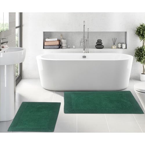 Home Weavers Luxury Collection 100% Cotton Reversible Bathroom Rugs Set, Washable Rug, Extra Soft and Absorbent Bath Rug, Kitchen Mat, 2 Piece Set(S+L), Bottle Green - color: Bottle Green, size: 2 Piece Set(S+L)