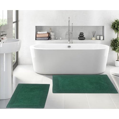 Home Weavers Luxury Collection 100% Cotton Reversible Bathroom Rugs Set, Washable Rug, Extra Soft and Absorbent Bath Rug, Kitchen Mat, 2 Piece Set(S+L), Bottle Green - color: Bottle Green, size: 2 Piece Set(S+L)